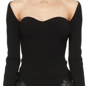 Khaite Style Maddy Black Sweetheart Knit Long Sleeve Top sz S